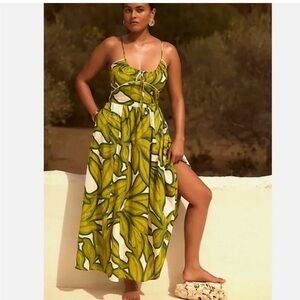 NEW Anthropologie Celandine Sleeveless Scoop Neck Tropical Print Midi Dress